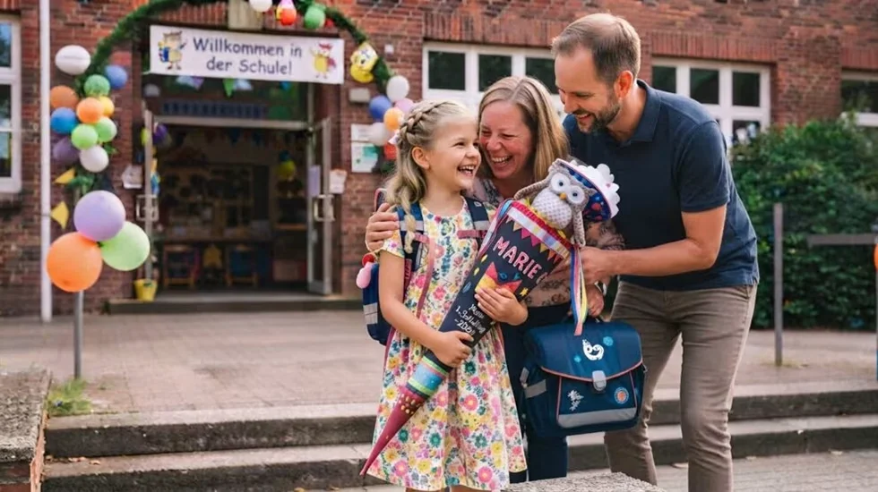 Kind mit Schultüte bei der Einschulung