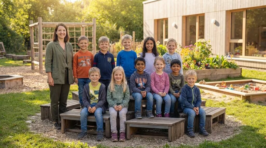 Kitagruppe vor dem Kindergarten