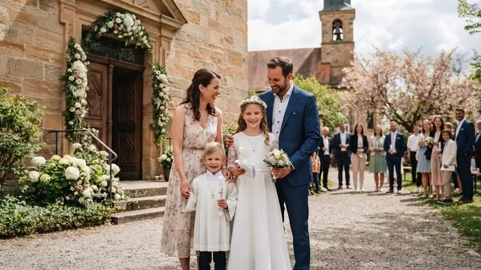 Kind im festlichen Kommunionsgewand